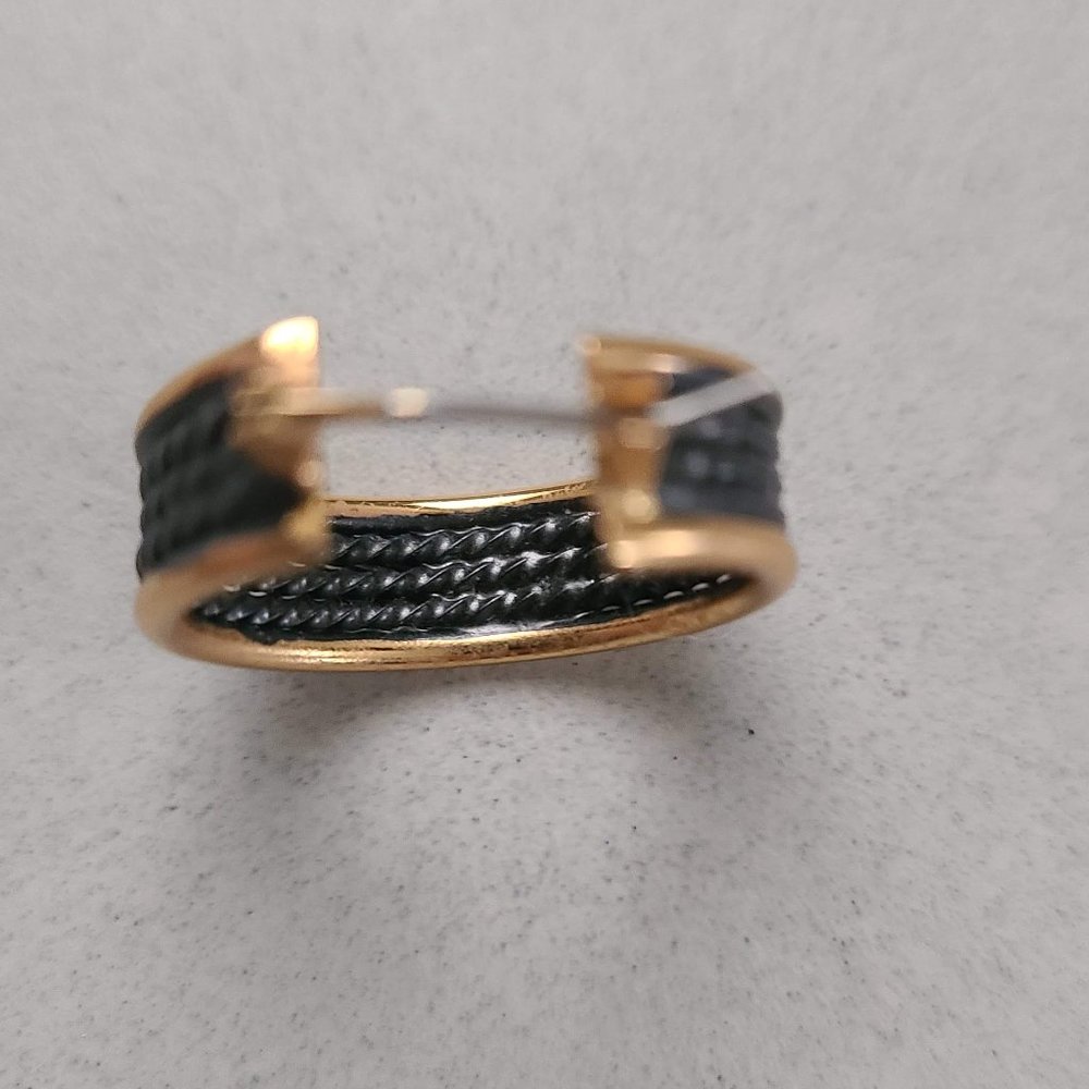 Black & Gold Fashion Hoop Earrings - Picture 8 of 8
